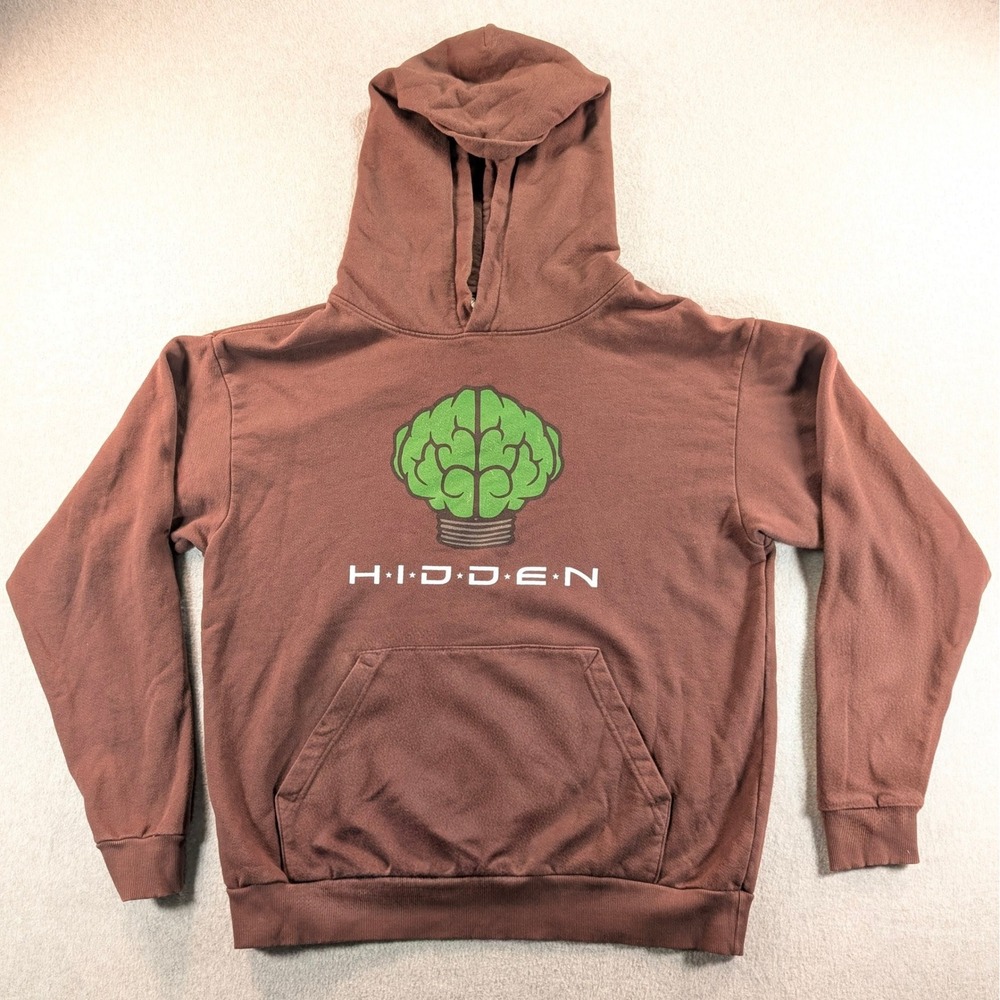 Hidden NY x N.E.R.D Light Bulb Hoodie Brown Hoodie Mens‎ Medium Made in USA